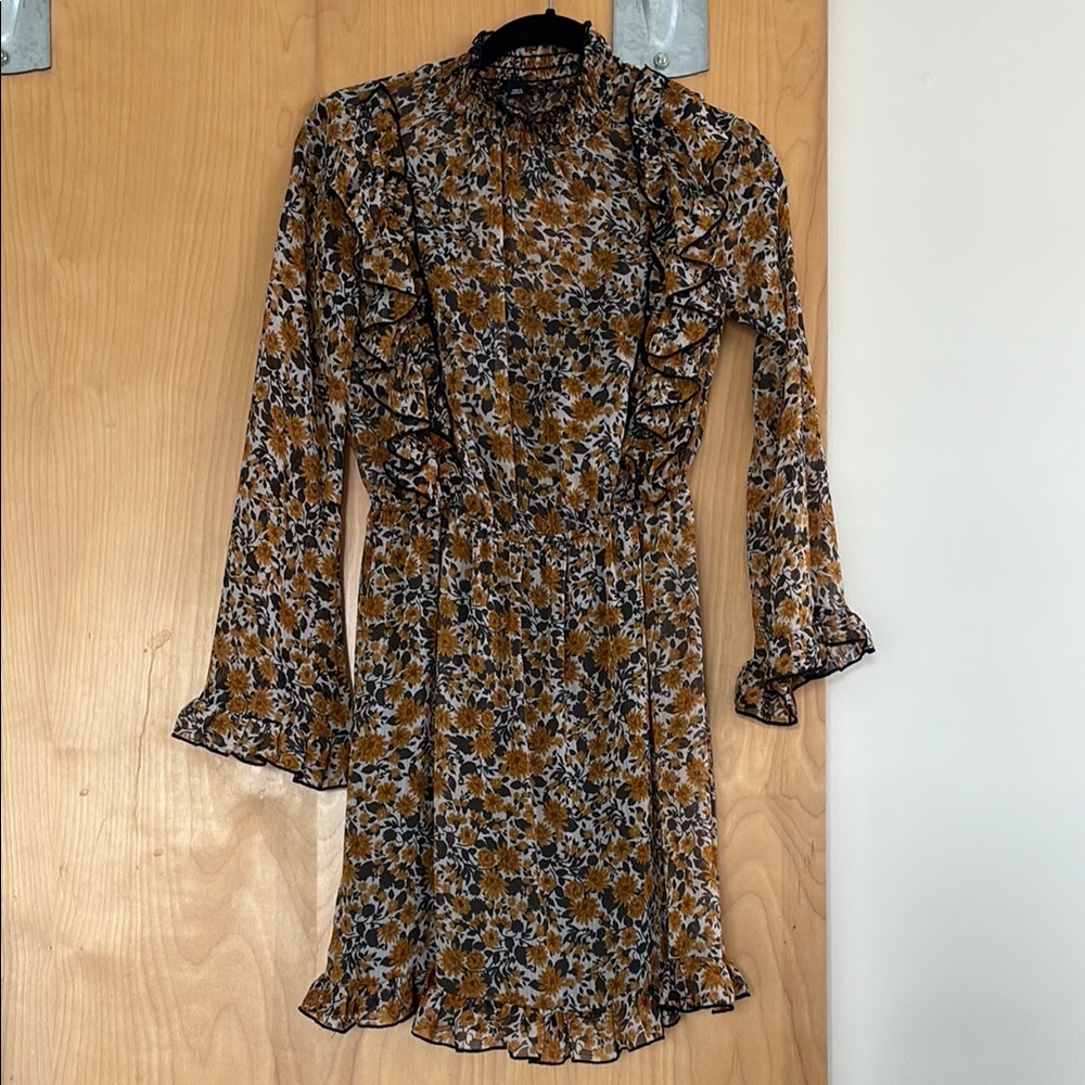River Island Floral Long Sleeve Dress - Brown and Black